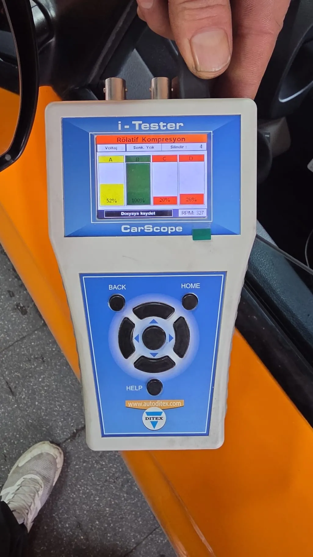 CarScope i-Tester gerçek araç üzerinde düşük silindir relative kompresyon test sonucu